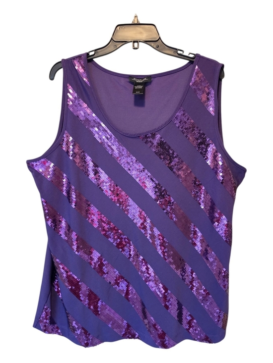 Notations Woman Tops - Stunning Purple Sequin Diagonal Stripe Tank Top Size 3X
